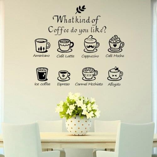 Coffee Label Ice Coffee Wall Decals Milk Tea Coffee Cream Cake Bread Kitchen Decor Wall Vinyl Cafe shop Decoration Poster Z612