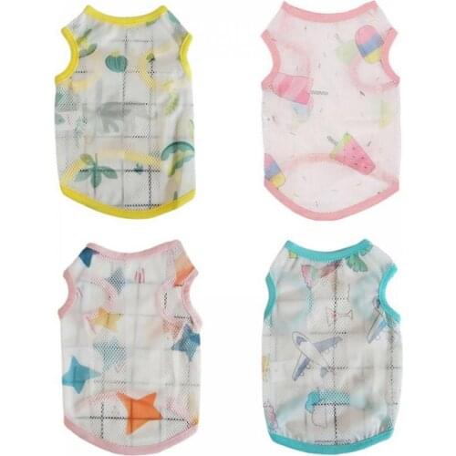 Pet Dog Cool Sleeveless Polyster Vest Sun Sunscreen Vest Clothes with Cute Pattern Printed Breathable Undershirt Pet Outfit XS-L