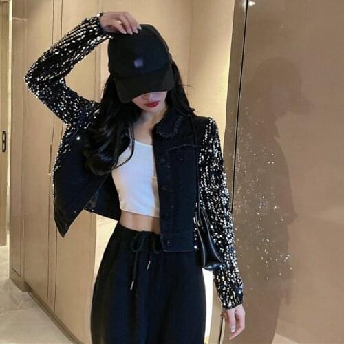 2021 Jacket Denim Fashion Loose Real Shot For And Women Sequin Stitching Free Shipping