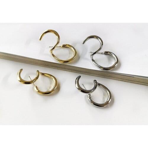 DAVINI Copper Circle Hoop Earrings Double Rings Minimalist Geometric Earrings Stud For Women Female Punk Metal Jewelry MG153