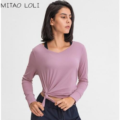 MITAO LOLI JUST A TIE Fitness Yoga Workout Long Sleeve Shirts Women Naked Feel Relaxed Fit Training Exercise Sport Shirts Tops