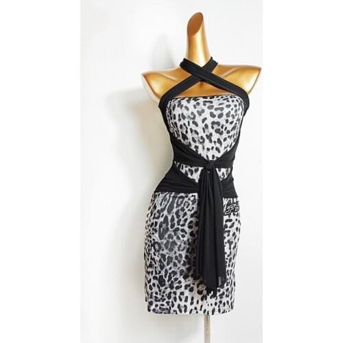 Fashion Latin Dance Practice Clothes Women New Bandage Dress Sexy Leopard Mesh Dance Practise Performance Show Party Wear