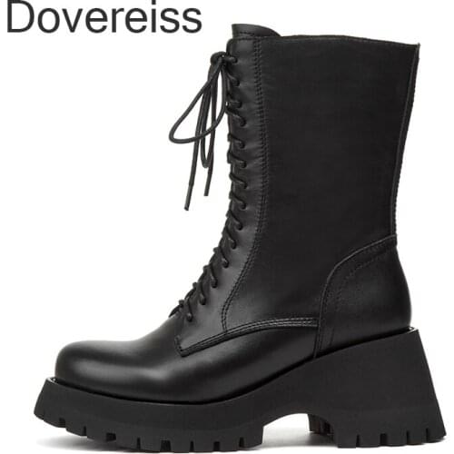Dovereiss Fashion Genuine Leather Cross Tied Winter Sexy Zipper Motercycle Boots Casual Shoes Consice Matin Boots Ankle Boots