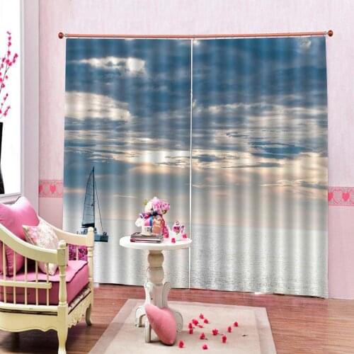 The Sailboat Sailed At Sunset On The Sea Curtain Photo Print For Living room bedroom Drapes Indoor Sets (Left and Right Side)