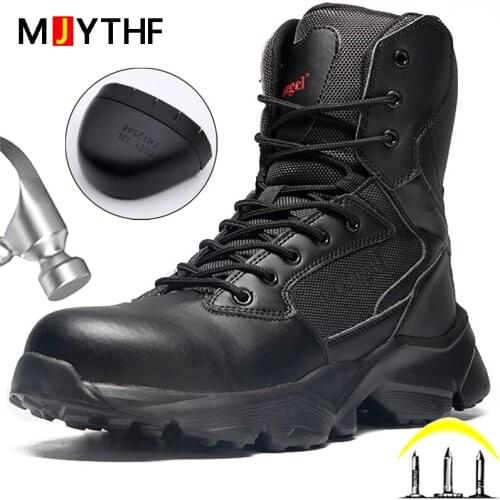 Men Work Safety Boots Steel Toe Work Boots Anti-smashing Indestructible Work Shoes Combat Military Boots Tactical Desert Boots