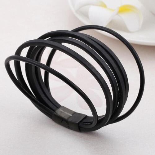 Strong Hot Sale Bracelet Chain 316L Stainless Steel Black Leather Rock Punk Cool Mens Boy’s Bracelet Bangle 8.66inch 11mm Wide