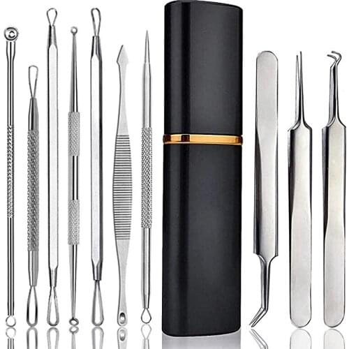 Pimple Popper Tool Kit Nose Blackhead Remover Comedone Extractor Kit with Metal Case for Quick and Easy Removal of Pimples Black