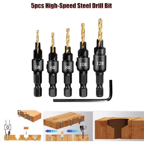 5PCS Hex Quick Change Shank Countersink Tapered Drill Bits Cone Reaming Drill Bit Set Wood Working Tools