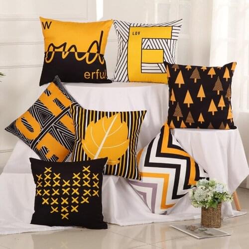 45x45cm Nordic Graphics Yellow Black Pillowcase Pillowslip Pillow Cover Love Home Decor Short Plush Pillowcase Sofa Decoration