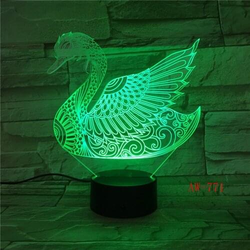 Swan Night Light 7 Color Changing Animal LED Night Lights 3D LED Desk Table Lamp for Children Friends Office Light AW-771