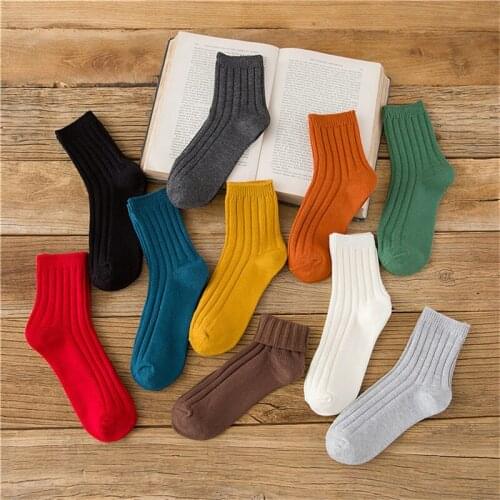 Summer Autumn Two Stripes Cotton Women Socks Spring Fashion Pile Crew Socks High Quality Vintage Colorful Sock 3pairs