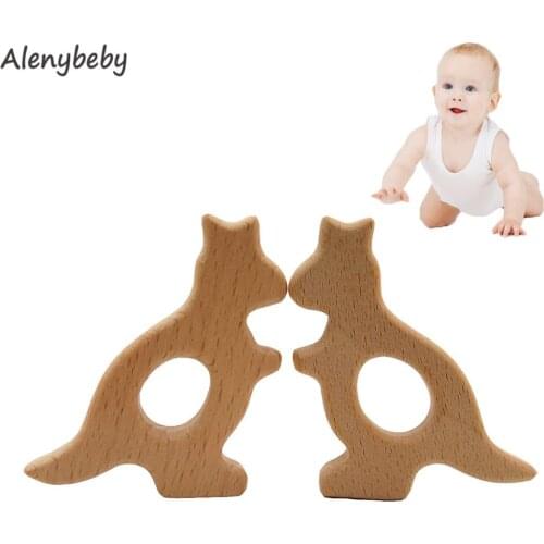Organic Baby Teether Product Beech Wooden kangaroo Teether DIY Wood Personalized Pendent Eco-Friendly Safe Baby Teething Chew To