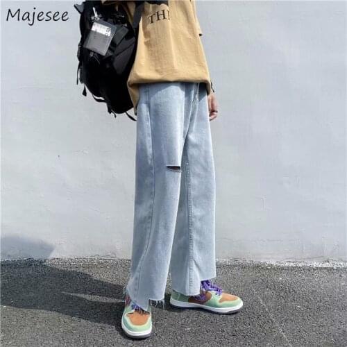 Holes Men Jeans Solid Simple Plus S-3XL Irregular Fur-lined Ankle-length Denim Trousers Daily Leisure All-match Kpop High Street