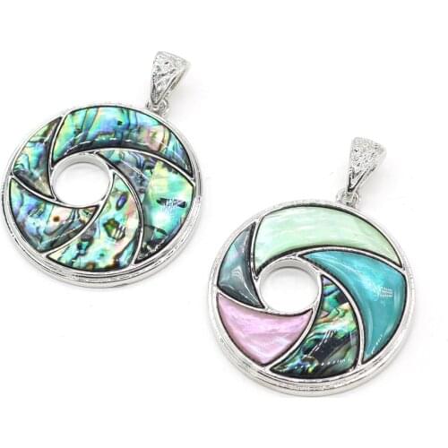 Natural Abalone Shell Pendant Round Shape Mix Color Shell Pendant Charms for Making Women Men Jewerly Necklace Gift 40x40mm