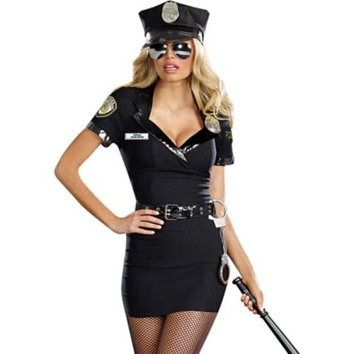 Sexy Police Woman Officer Uniform Costume Fantasy Military Cop Outfit Cosplay Halloween Carnival Party Fancy Dress
