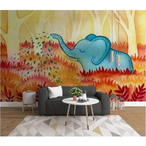 Custom photo 3d wallpaper Watercolor cute elephant forest childrens room background home decor wallpaper for walls 3 d
