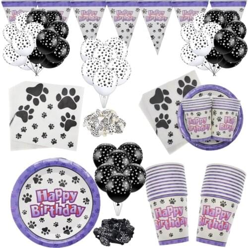 PINK MINNIE Puppy Themed Birthday Party Decorations Dog Paw Party Supplies Puppy Paw Print Banner Paper Plates Cups Napkins