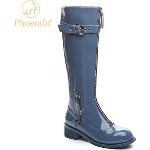 Phoentin Knee High riding boots with zipper 2020 Genuine Leather equestrian long boots women mid heels round toe shoes FT1203