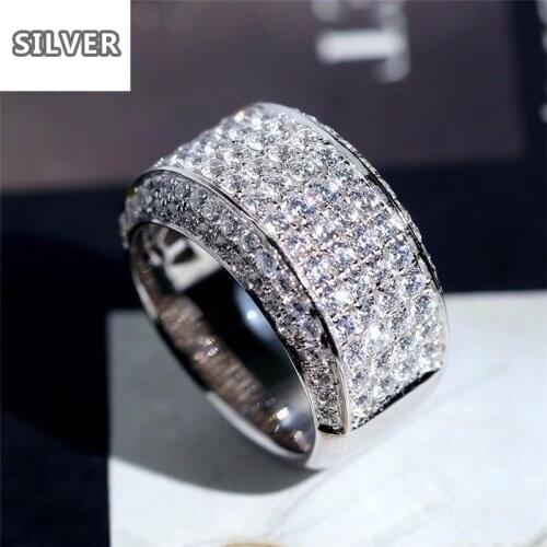 Sterling Silver 18K White Gold Mens Ring 3 Carat Simulation Mens Full Diamond Ring Luxurious Atmospheric Personality