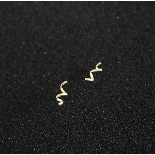 14K Solid Gold Spring twirl Stud Earring super dainty mini minimal