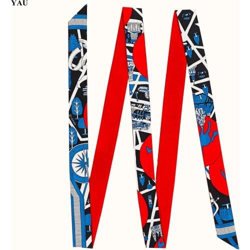 New Paris Lover Print Brand Scarf Long Skinny Fashion Head Scarves For Ladies Silk Scarf Women 200cm Bag Ribbons Female Belt