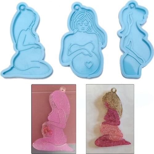 Breastfeeding Mother Baby Mold Silicone PREGNANT LADY Molds Epoxy Keychains Jewelry Key Ring Pendant DIY Resin