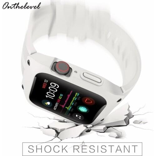 Onthelevel Silicone Protective Cover Case Apple Watch Band 44mm Watch Strap Reloj Watch Accessories for iWatch 4
