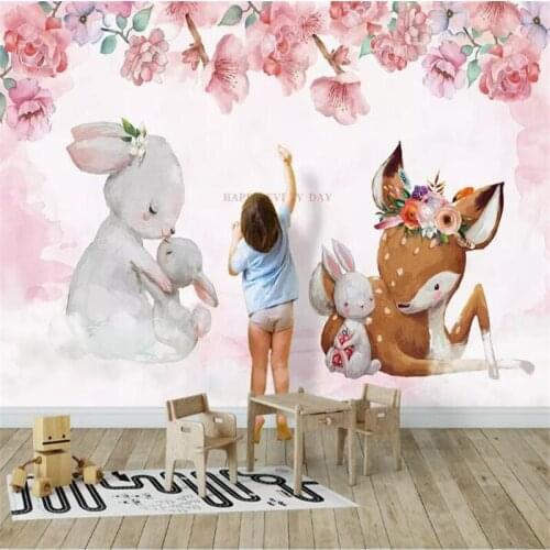 Nordic Elk mother and child rabbit background wall professional making murals, wallpaper wholesale, custom photo wall