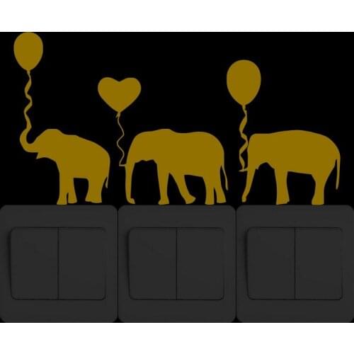 Elephant and Balloons Glow in the Dark Wall Switch Sticker Funny Cartoon Animal Wall Decals for Kids Rooms Home DIY Decoration