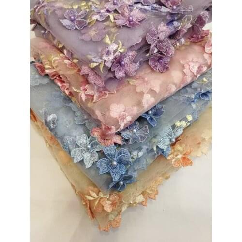 African with 3D flowers Beaded Lace Fabric SYJ-2986818 High Quality Nigerian Net Lace Fabrics Bridal French Tulle Lace Fabric