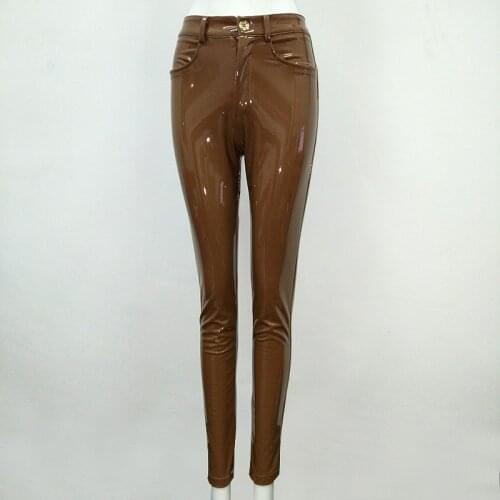 High Quality New Fashion Women Pants PU Full Length Pencil Pants Mid Pants Casual
