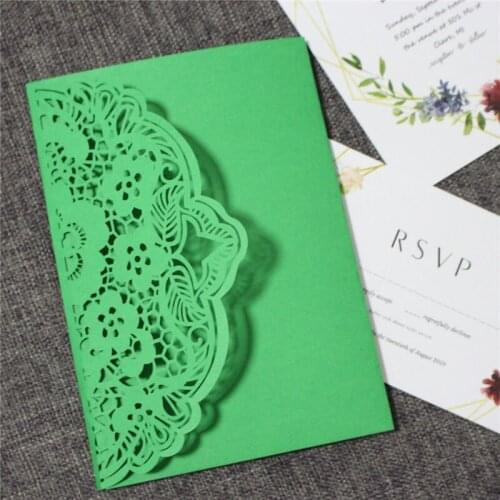 Green wedding invitations St Patricks Day greeting card elegant laser cutting invitation pocket tri-folded customized printing