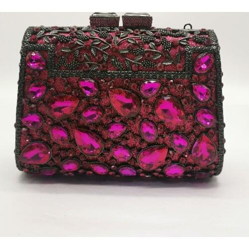 Women AB Gold Purple Color Crystal Evening Bags Metal Hard Case Box Clutch Diamond Minaudiere For Wedding Handbag Bridal Purse