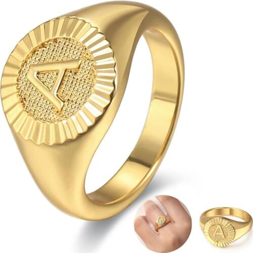 Rings For Women Gold Color Initial Letter Monogram Signet Alphabet Knuckle Ring Bulk Wholesale Dropshipping Jewelry Gifts LGR74