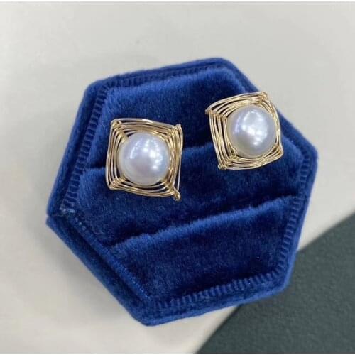Free shipping fashion S925 pin allergy free high quality natural white real pearl handmade women earring stud wedding gift