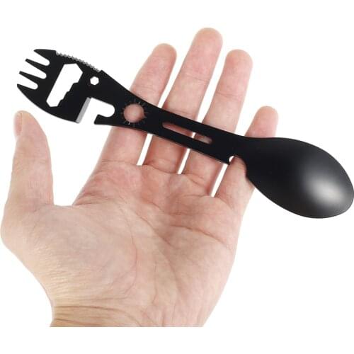 10 in 1 Multi-Functional Stainless Steel Camping Hiking Survival EDC Tool Fork Knife Spoon Bottle/Can Opener Outdoor Gadget