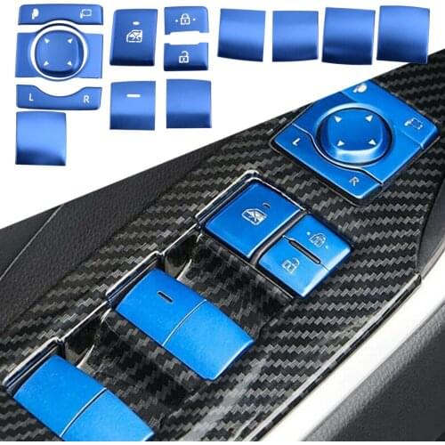 14Pcs/Set Front Window Lift Switch Button Panel Trim Decoration Blue Aluminum Fit For Toyota RAV4 2019 2020