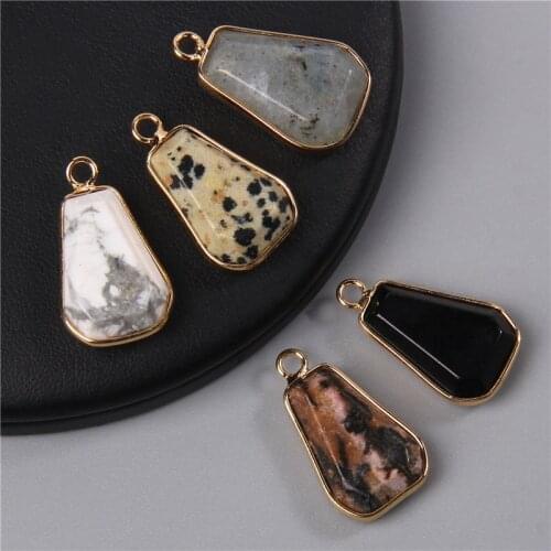 5pcs Fashion 3D Metal Faceted 2 Side Natural Stone Pendant Charm For Diy Necklace Earring Quality Accessories Wholesale 15x26MM