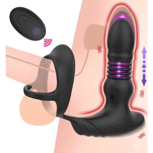 Anal Vibrator Prostate Masturbators Double Ring Massager for Men Butt Plug Wireless Remote Thrusting Dildo Vibrators for Men Gay