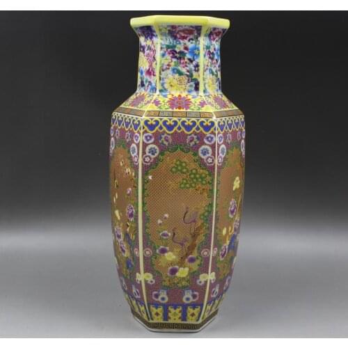 Antique SongDynaty porcelain vase,Painted gold enamel six-sided bottle ,Home Decoration collection & adornment,Free shipping