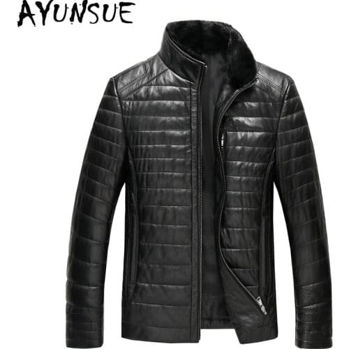 AYUNSUE 100% Genuine Leather Jacket Men Winter Plus Size Sheepskin Coat Mens Down Jacket Mink Fur Collar Jaqueta Couro KJ568