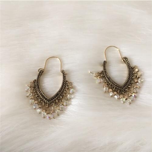 BOHEMIAN EARRINGS ANTIQUE GOLD COLOR PLATING METALLIC BEAD HANGING DROP EARRINGS FOR WOMEN