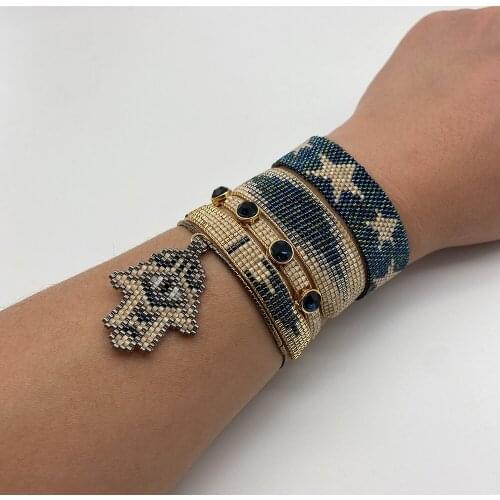BLUESTAR Women MIYUKI Bead Bracelet Evil Eye Star Pulseras Mujer Moda Chic Palm hand Crystal Bead Handmade Loom