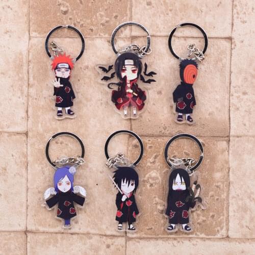 Cute Q Version Characters Keychain Itachi Cartoon Double-Side Acrylic Key Ring Holder Bag Charm Classic Anime Jewelry Teens Gift