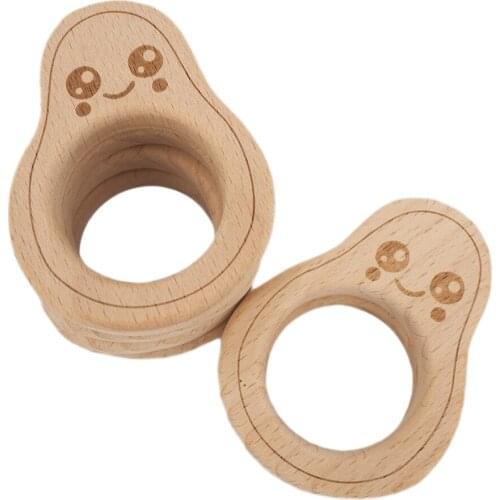 Chenkai 10pcs Wooden Avocado Teether Nature Baby Rattle Grasping Fidget Toy DIY Organic Eco-friendly Wood Gift Accessories
