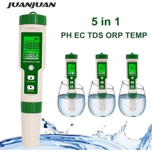 5 In 1 Digital PH TDS EC Meter ORP Temperature Tester Conductivity Water Filter Purity Pen With Backlight 40%off