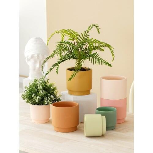 Morandi Color Ceramic Flowerpot Succulent Cactus Planter Green Plants Nordic Style Flower Pot With Tray For Garden Decoration