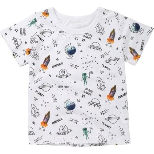 Baby Clothing children t-shirts Space rockets Print Kids Bebe Boys girls Tops Short Sleeve T-Shirt children Summer Tee