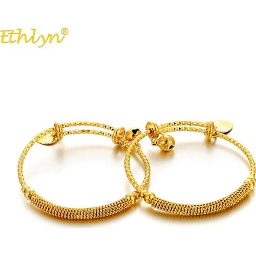 Ethlyn 2pcs/lot Gold color Bangles for Baby /Toddlers/Infant Bells Bangles Bracelet Jewelry Gifts B149