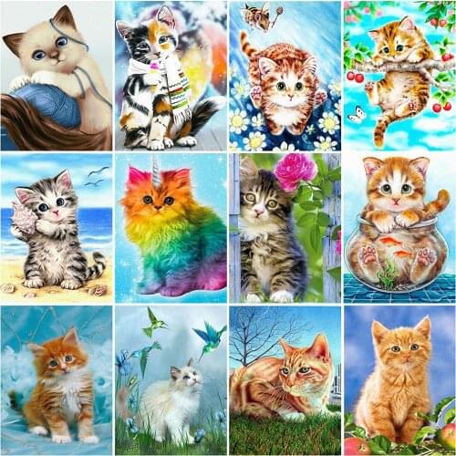 Evershine Full Square Round Diamond Painting Cat Diamond Embroidery Animal Rhinestones Pictures Mosaic Needlework Handicrafts